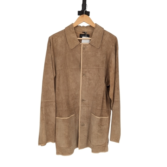 Saxony Suede Mid Length Trench Jacket Tan M safari travel western cowboy rustic - Picture 1 of 6